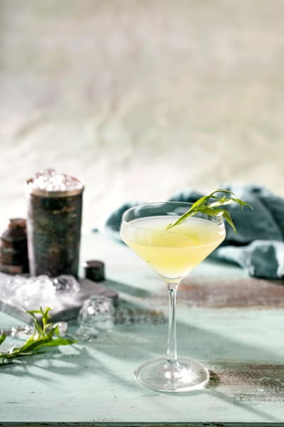 Een vodka gimlet cocktail in een martiniglas